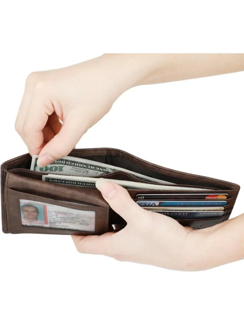 Stylish Genuine Leather Bifold Wallet for Men - RFID Blocking, 2 ID Windows